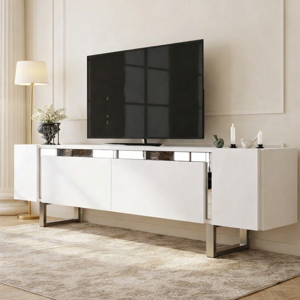 TV Meubel Wit Yildiz 180x50x30 - Zilver Frame
