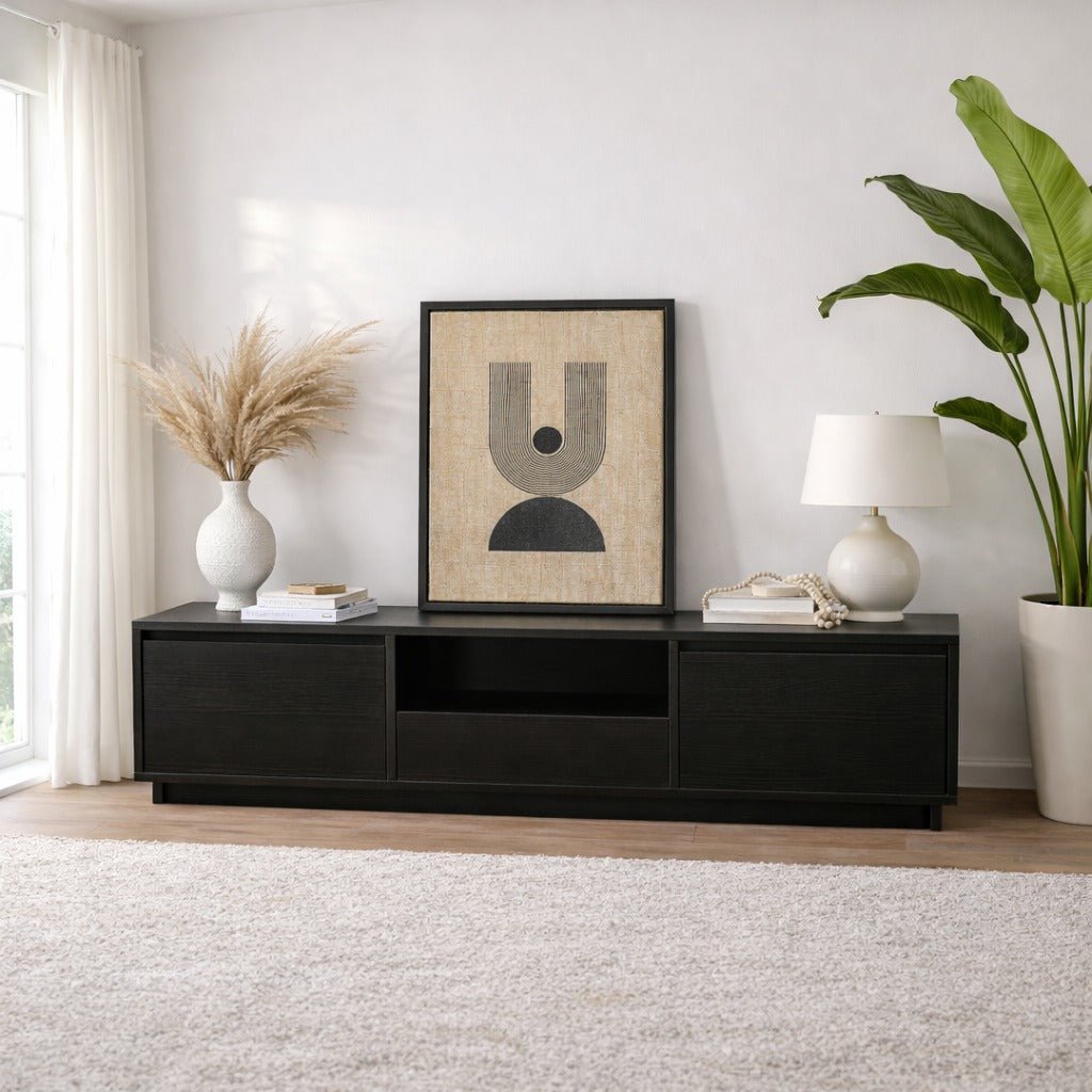 TV Meubel Zwart Melamine - drie kastjes - 160x42x29,5 cm - Flare