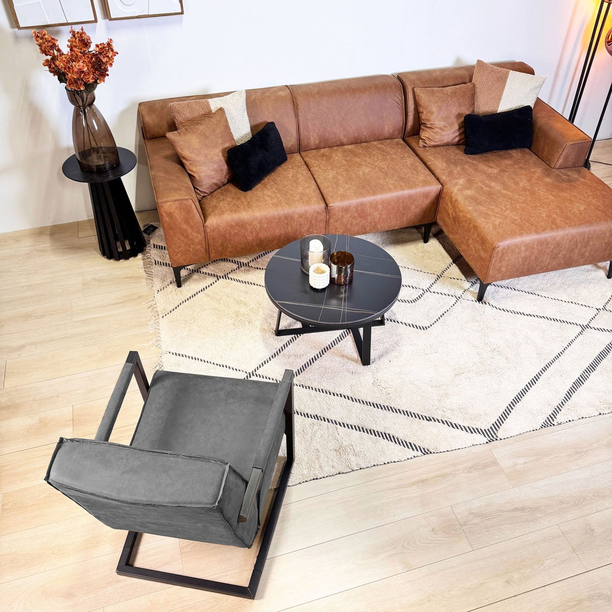 Industriële leren fauteuil antraciet Tiger