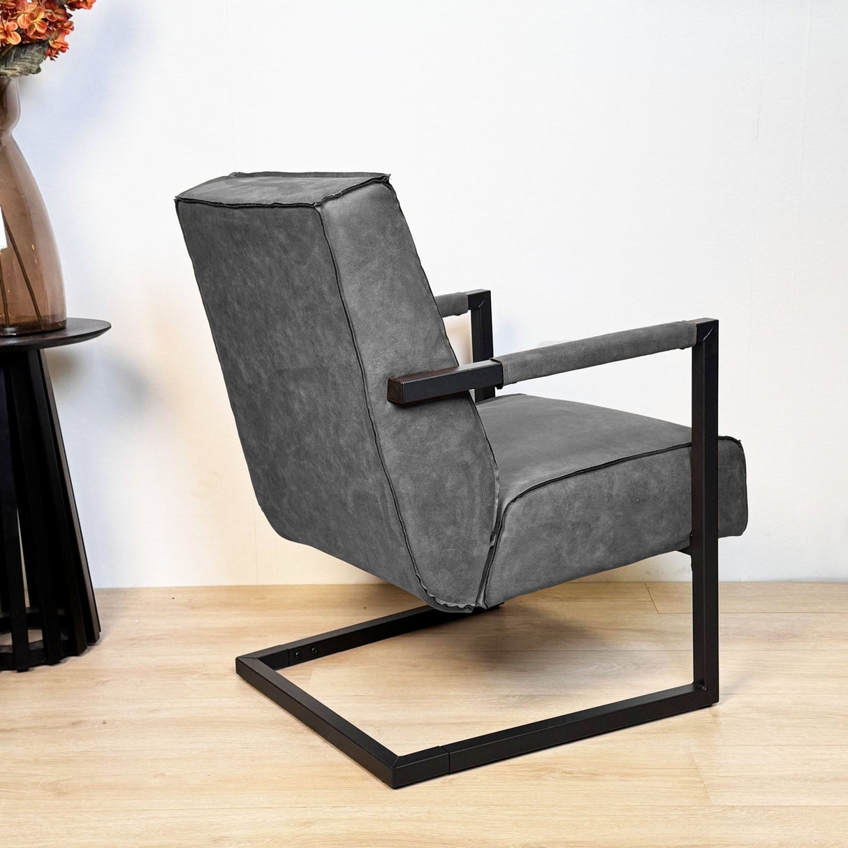 Industriële leren fauteuil antraciet Tiger