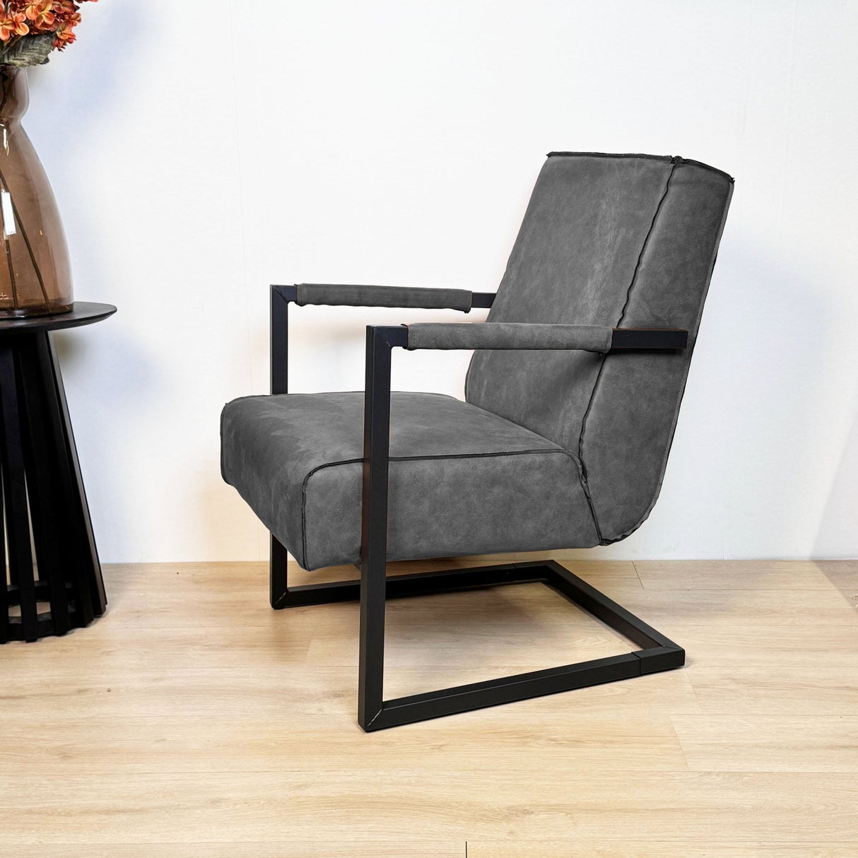 Industriële leren fauteuil antraciet Tiger