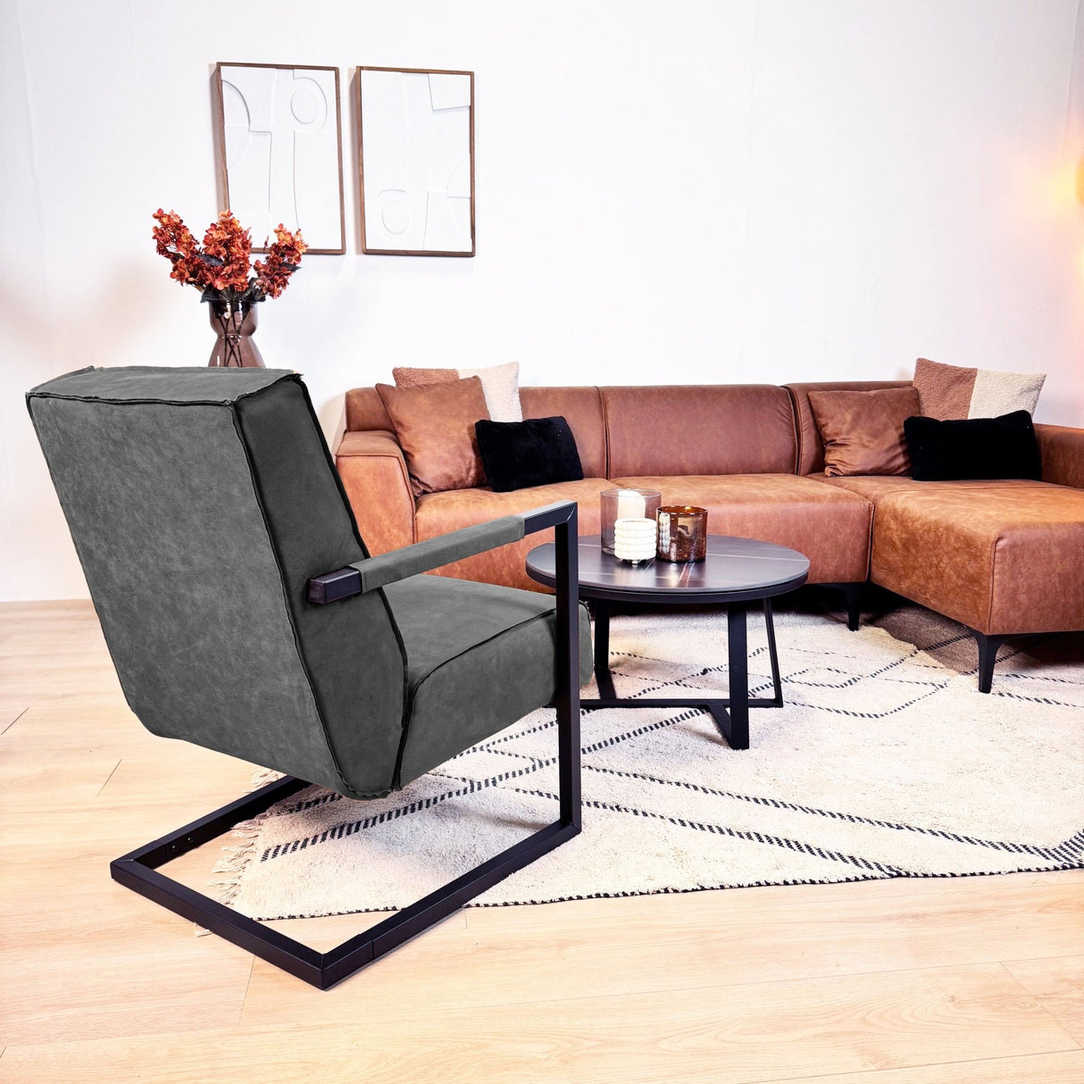 Industriële leren fauteuil antraciet Tiger