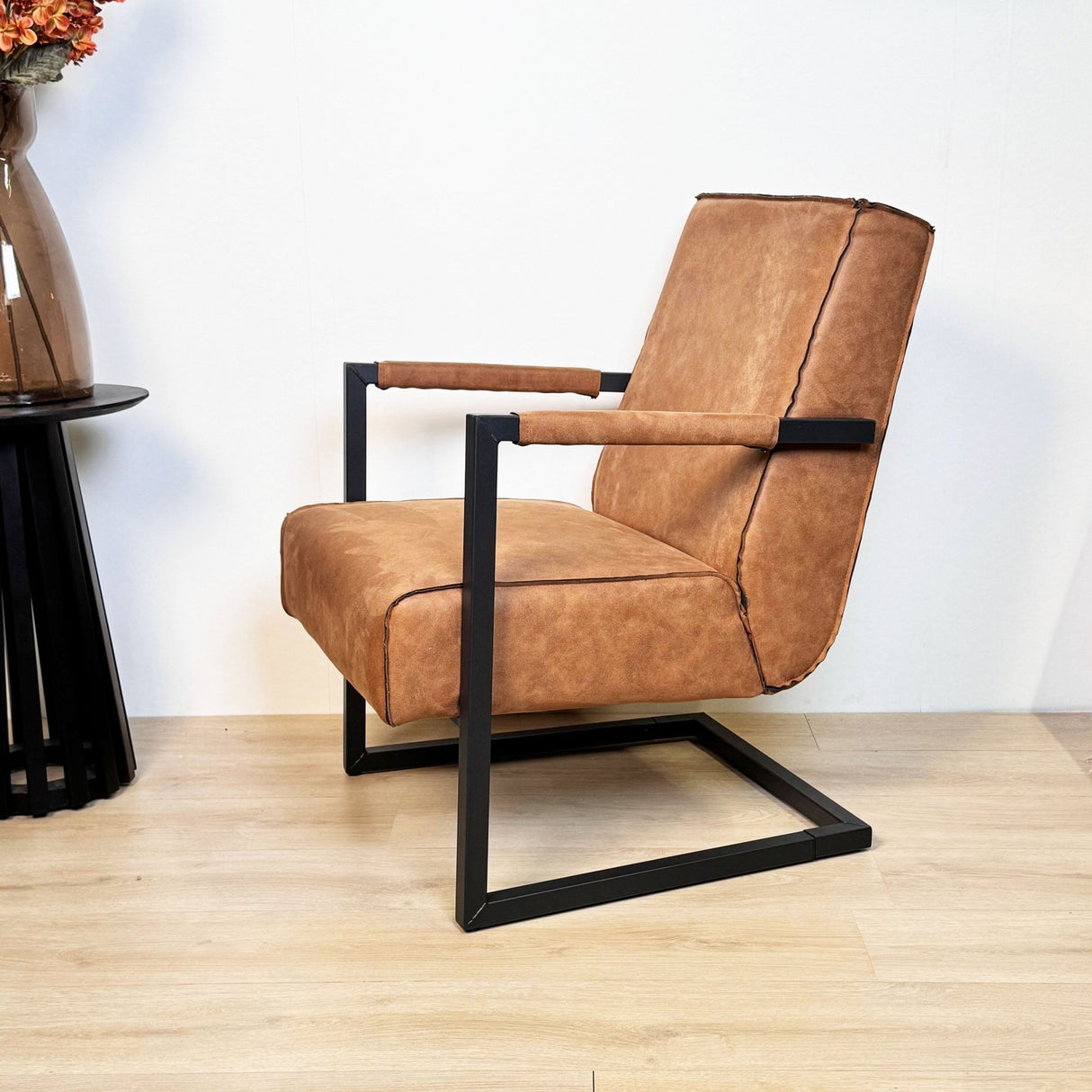 Industriële leren fauteuil cognac Tiger