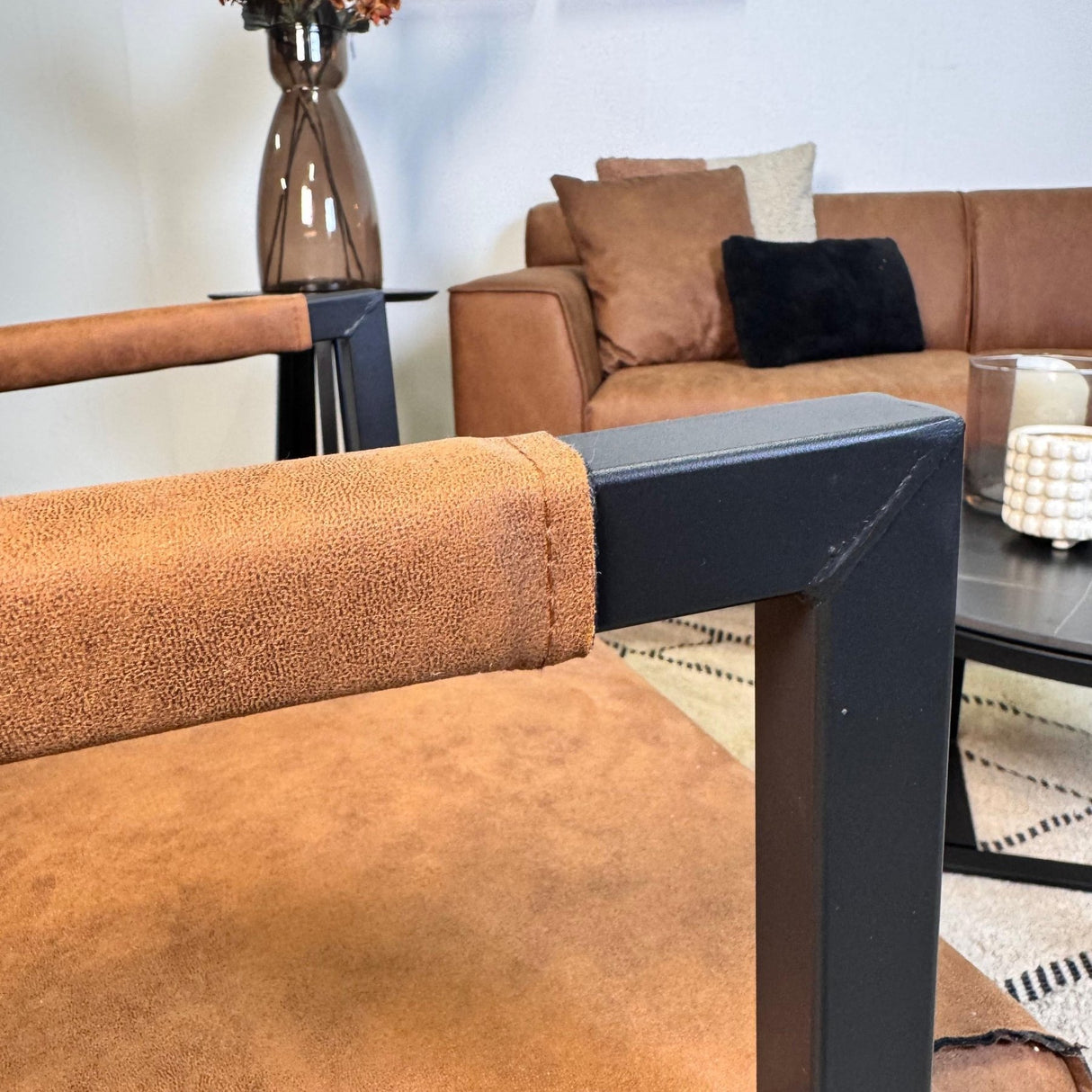 Industriële leren fauteuil cognac Tiger