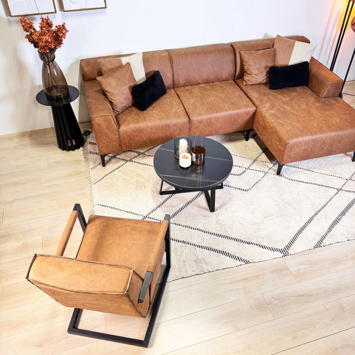 Industriële leren fauteuil cognac Tiger