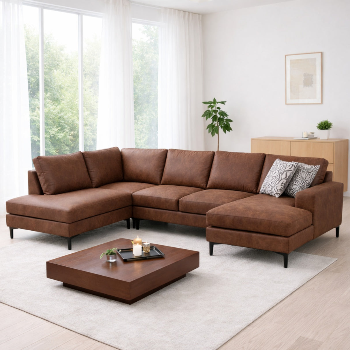 U-bank Hoekbank Cognac Stof 314x200 cm - Links - Porto