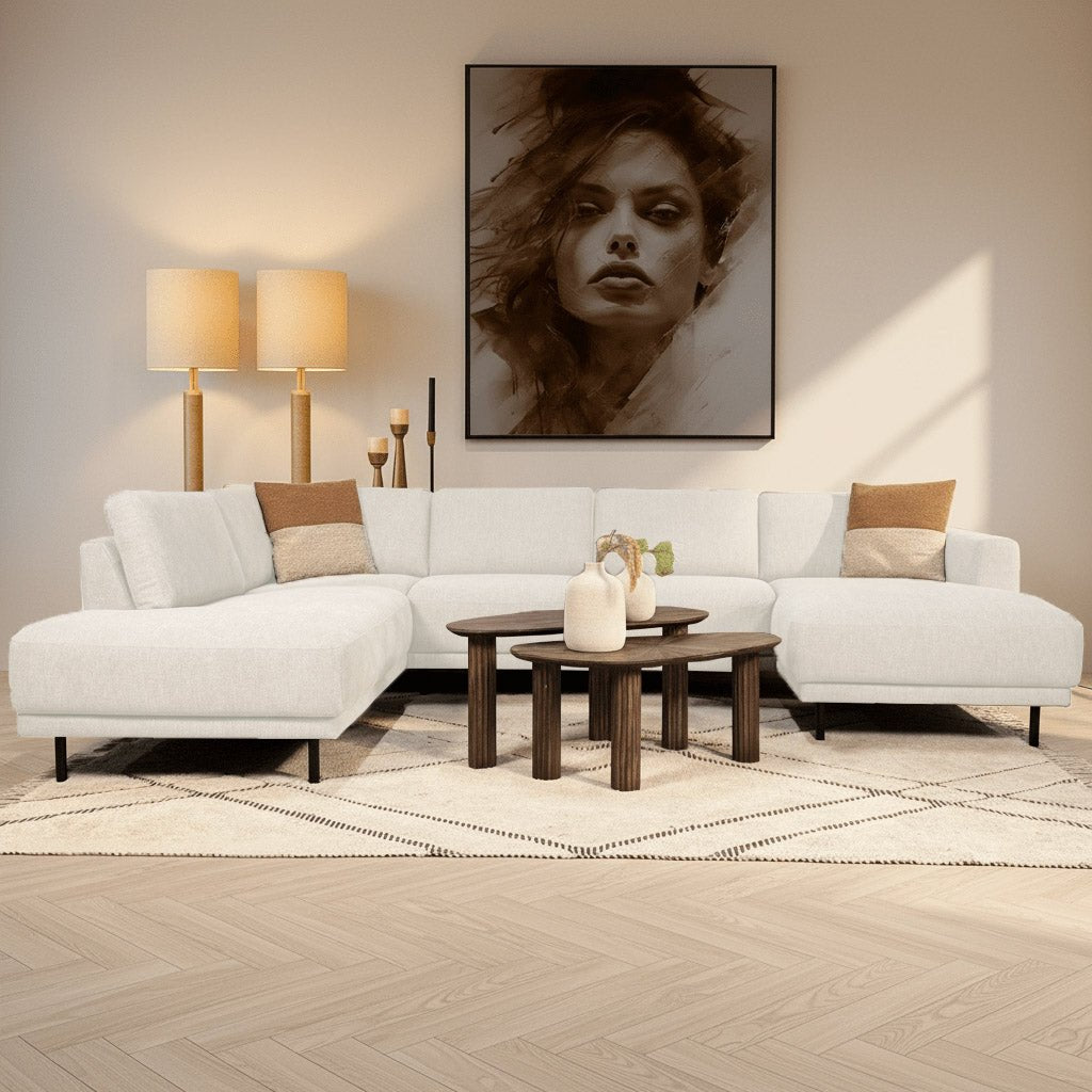 Moderne U-Bank Hoekbank Links Beige Stof Aniko 310x197x78 cm