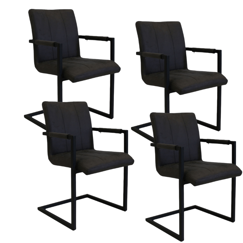 Set van 4 Industriële Eetkamerstoelen Jackson Antraciet - Microvezel - Met Armleuningen