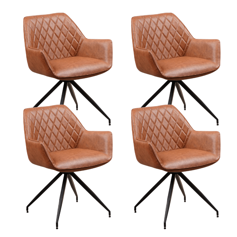 Set van 4 Industriële Eetkamerstoelen Gian Cognac - Met Armleuningen