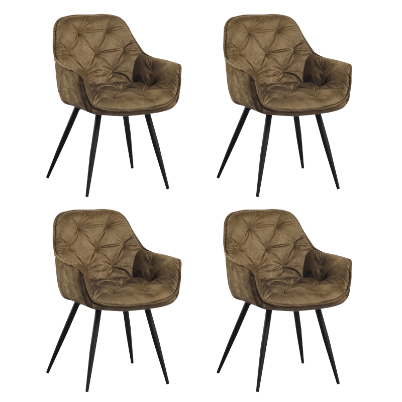 Set van 4 Eetkamerstoelen Velvet Groen Stof Audrey - Met Armleuningen