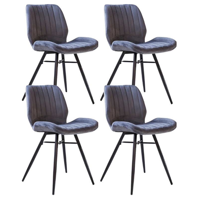Set van 4 Eetkamerstoelen Beau Antraciet Velvet Stof - Zonder Armleuningen