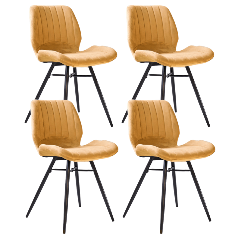 Set van 4 Eetkamerstoelen Beau Geel Velvet Stof - Zonder Armleuningen