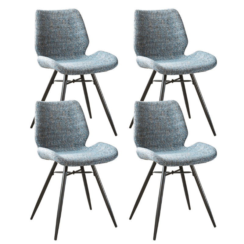 Set van 4 Eetkamerstoelen Beau Blauw Chenille Stof - Zonder Armleuningen