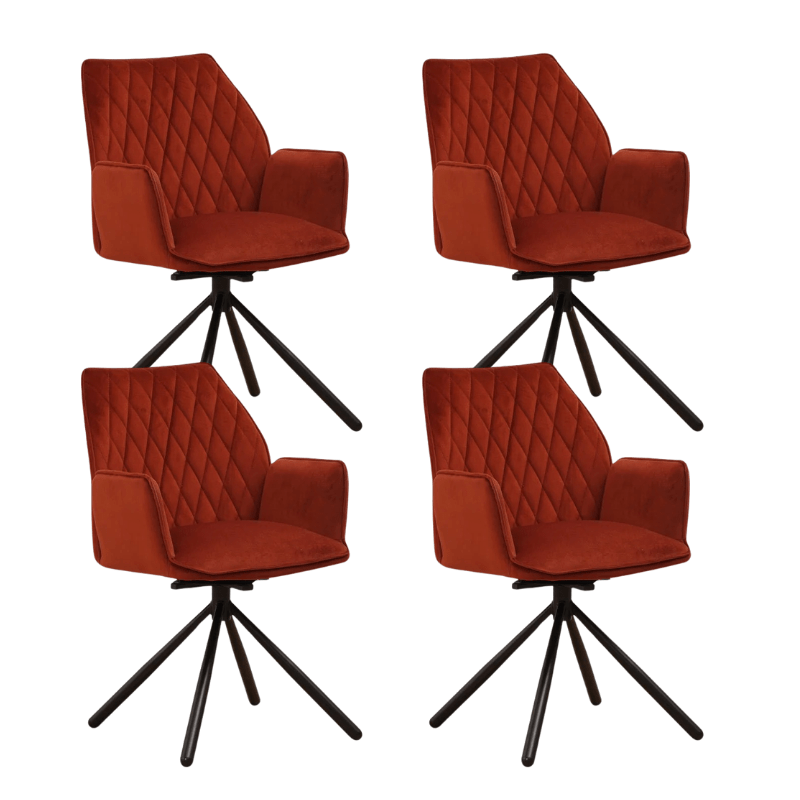 Set van 4 Draaibare Eetkamerstoelen Novan Koperkleurig Velvet – 180° Draaibaar