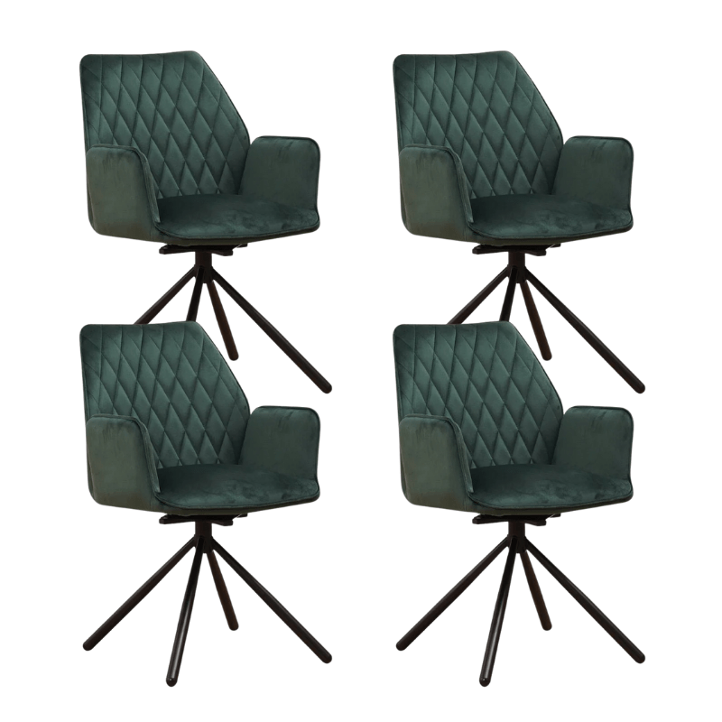 Set van 4 Draaibare Eetkamerstoelen Novan Groen Velvet – 180° Draaibaar