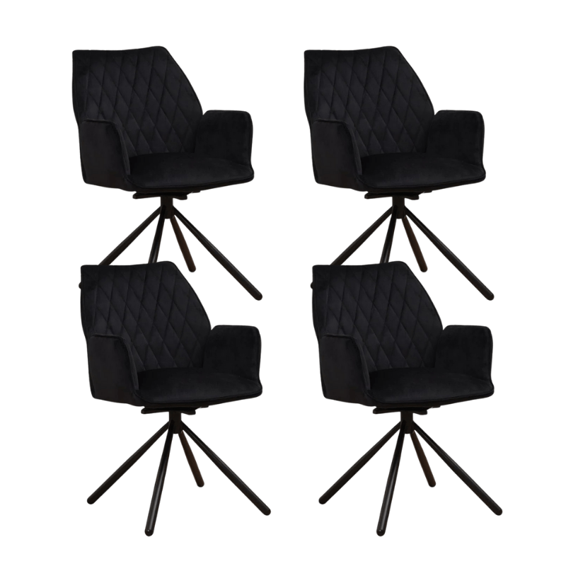 Set van 4 Draaibare Eetkamerstoelen Novan Zwart Velvet – 180° Draaibaar