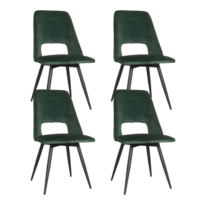 Set van 4 Draaibare Eetkamerstoelen Mila Velvet Donker Groen - Zonder Armleuningen