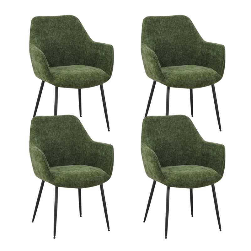 Set van 4 Eetkamerstoelen Sev Groen Chenille Stof - Met Armleuning