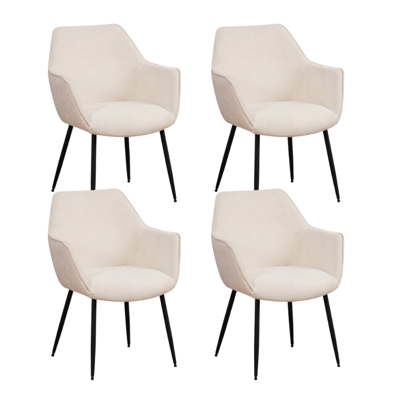 Set van 4 Eetkamerstoelen Sev Crème Chenille Stof - Met Armleuning