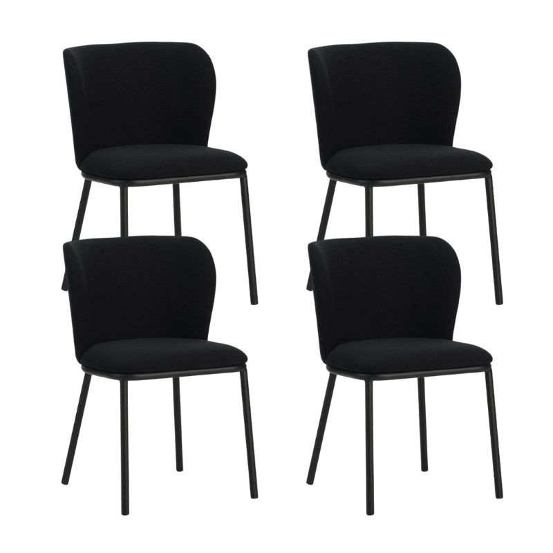 Set van 4 Eetkamerstoelen Tess Zwart Bouclé Stof - Zonder Armleuningen