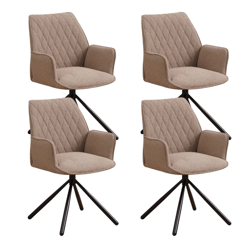 Set van 4 Draaibare Eetkamerstoelen Novan Taupe Bouclé – 180° Draaibaar