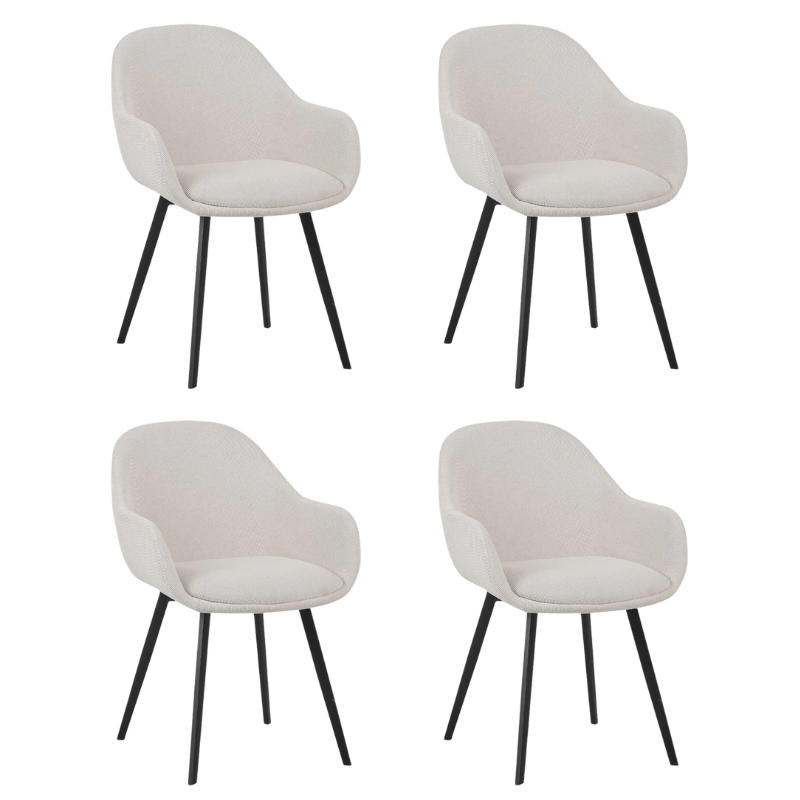 Set van 4 Moderne Eetkamerstoelen Remy Ribstof Crème - Met Armleuningen