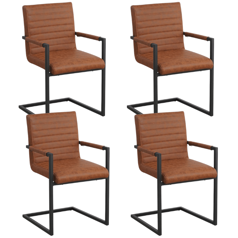 Set van 4 Eetkamerstoelen Kuba Industrieel Cognac - Kunstleer - Met Armleuningen