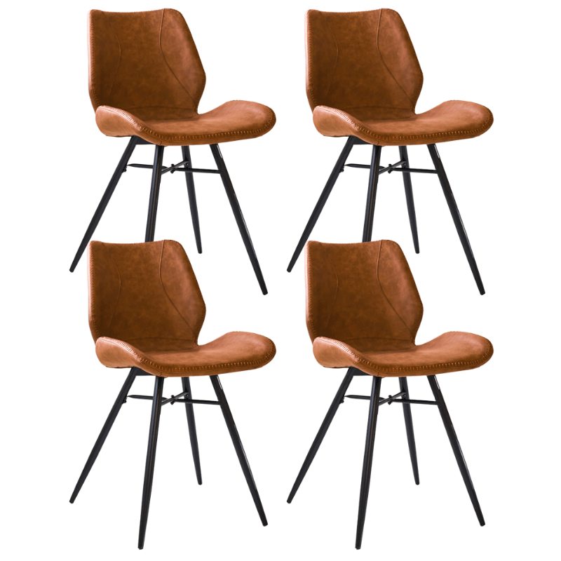Set van 4 Eetkamerstoelen Beau Industrieel Cognac Kunstleer - Zonder Armleuningen