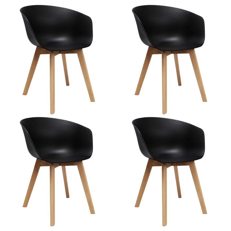 Set van 4 Eetkamerstoelen Herning Scandinavisch Zwart – Kunststof en Beukenhout