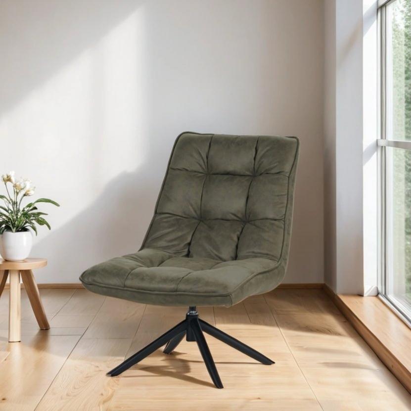 Industriële draaifauteuil groen eco-leer 360° draaibaar Yuki
