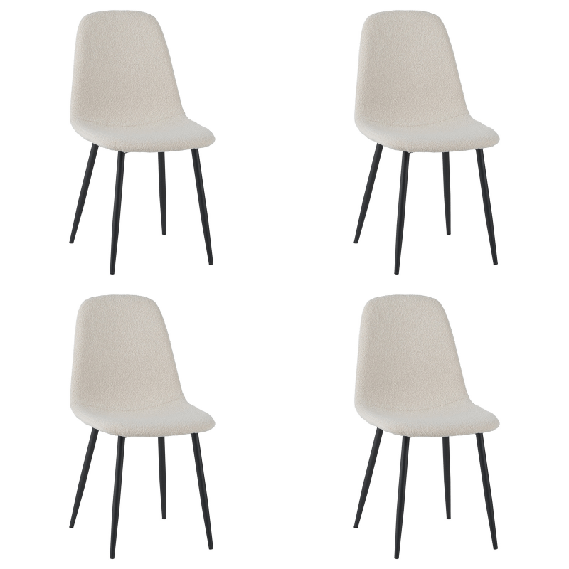 Set van 4 Scandinavische Eetkamerstoelen Crème Bouclé Stof Swift - Zonder Armleuningen