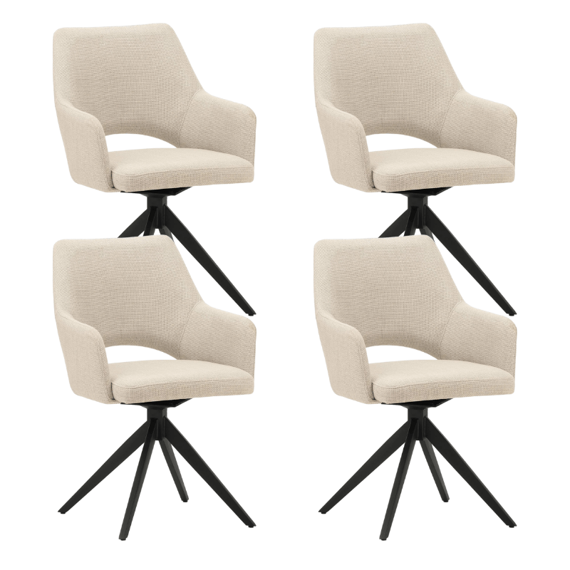 Set van 4 Draaibare Eetkamerstoelen Sid Beige Stof - Met Armleuningen