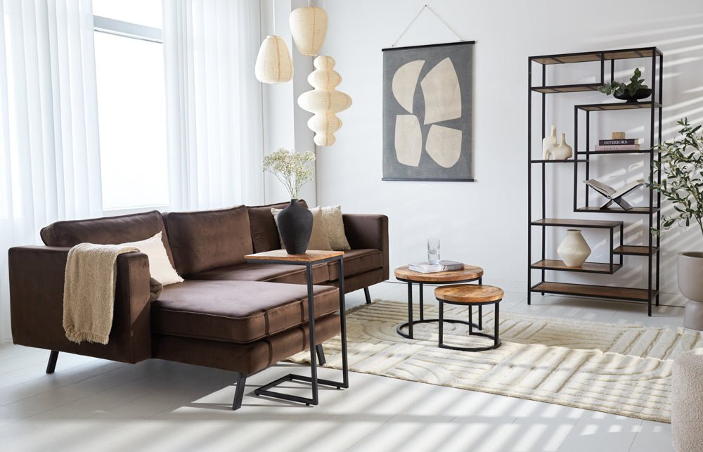 3-zits hoekbank Gino velvet bruin links