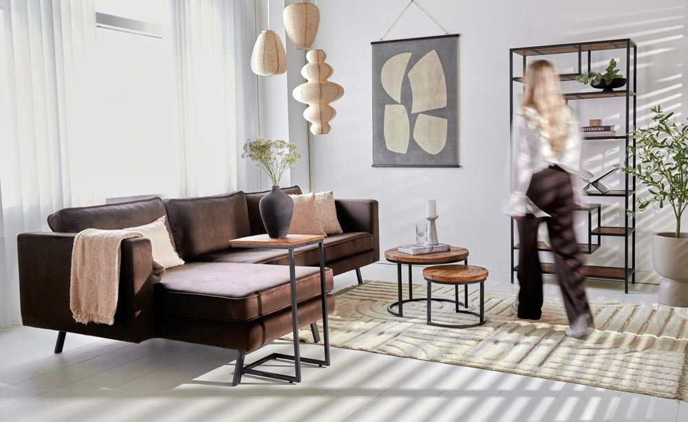 3-zits hoekbank Gino velvet bruin links