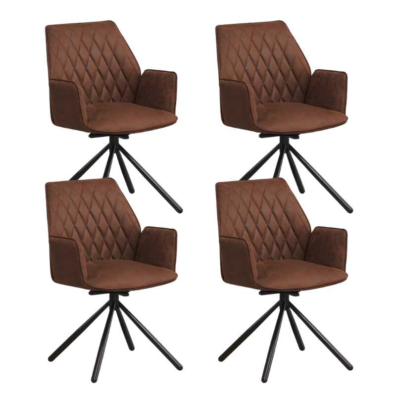 Set van 4 Draaibare Eetkamerstoelen Novan Industrieel Bruin Stof – 180° Draaibaar