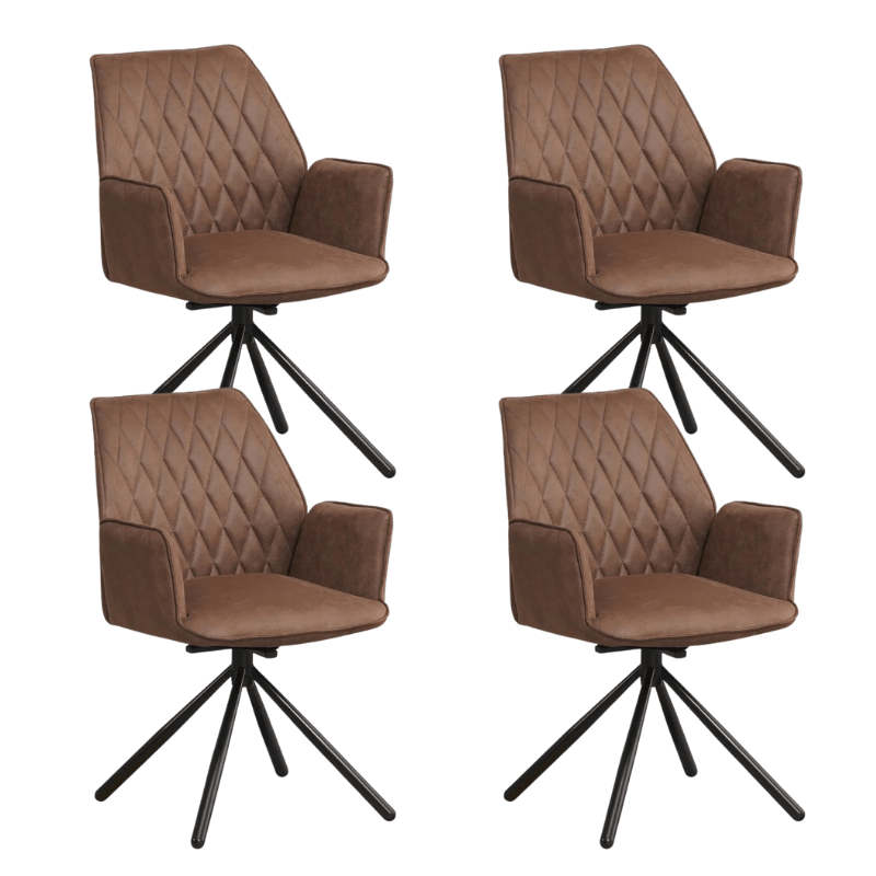 Set van 4 Draaibare Eetkamerstoelen Novan Industrieel Taupe Stof – 180° Draaibaar