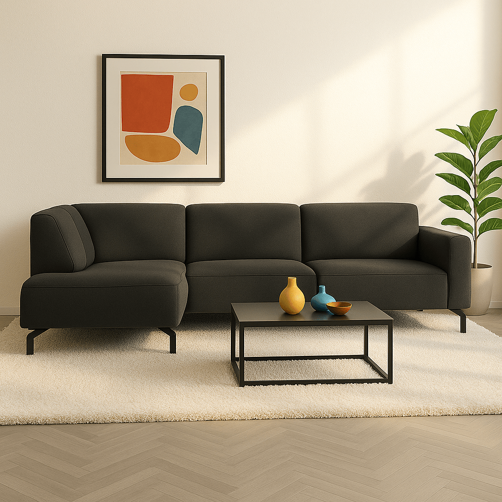 Industriële hoekbank stof antraciet Verona links