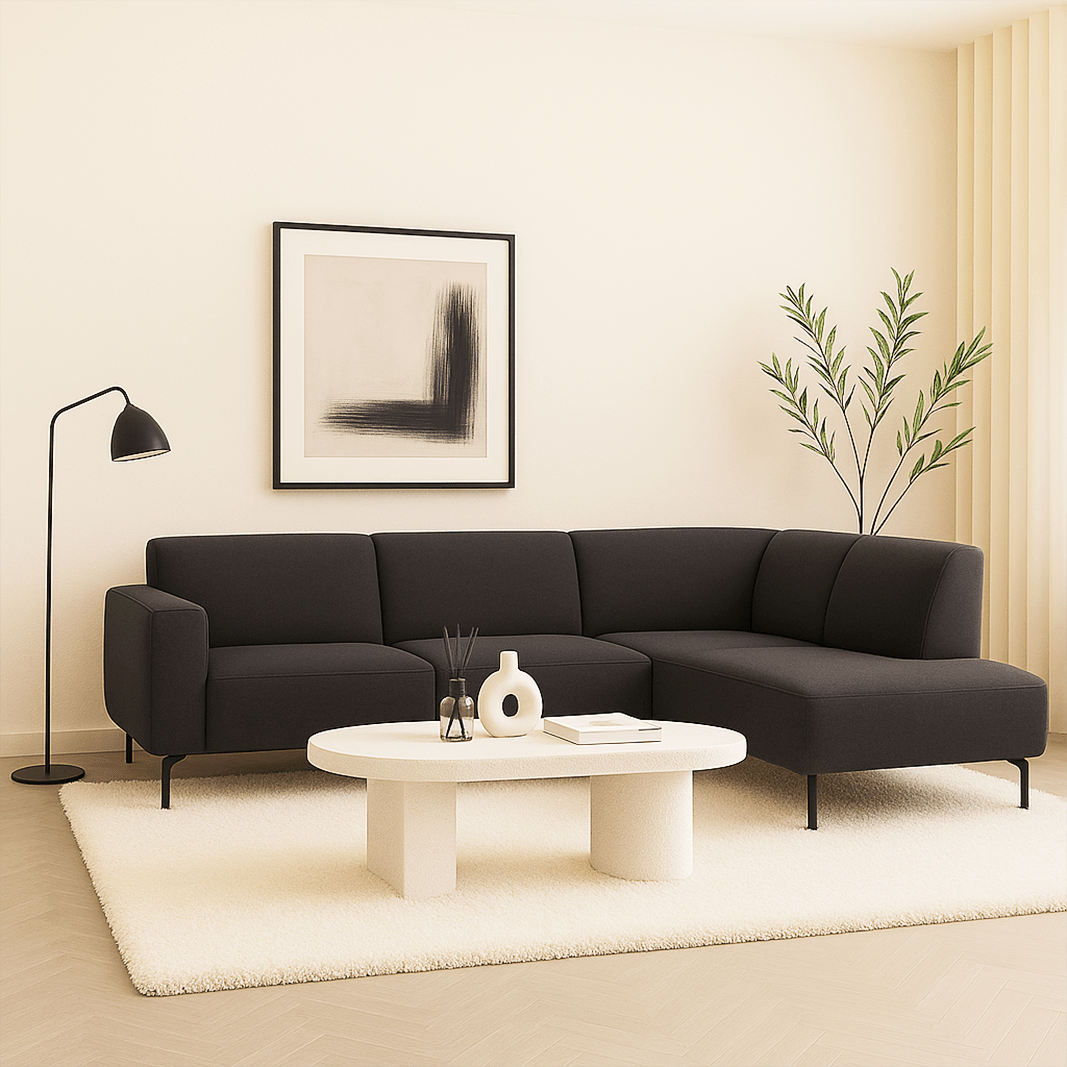 Industriële hoekbank stof antraciet Verona rechts