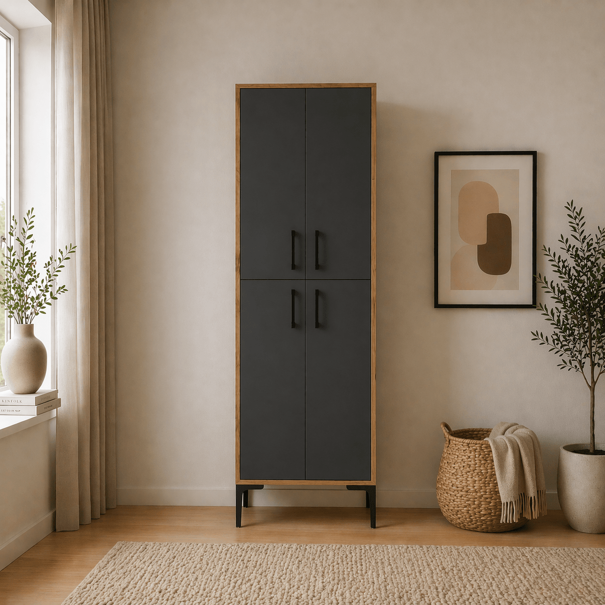 Wandkasten - Wandkast Walnoot Antraciet Melamine 200x60x35 cm - Berlin - Dimehouse