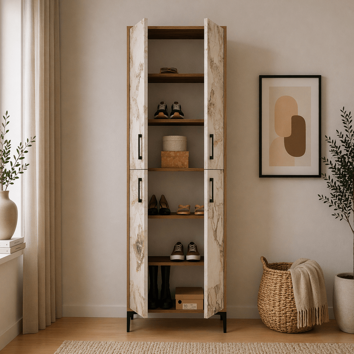 Wandkast Walnoot Wit Marmer Melamine 200x60x35 cm - Berlin