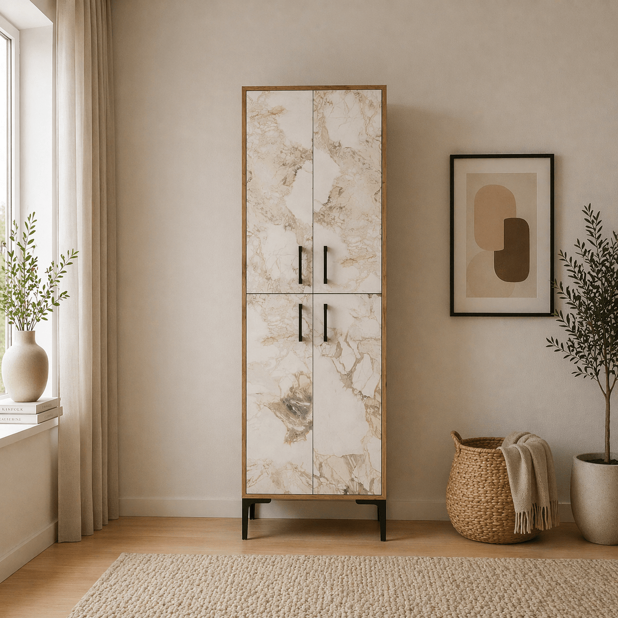 Wandkast Walnoot Wit Marmer Melamine 200x60x35 cm - Berlin