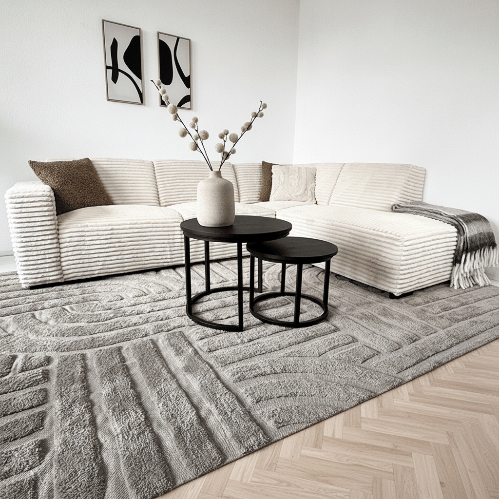 Hoekbank crème super zachte ribstof Gavi - rechts