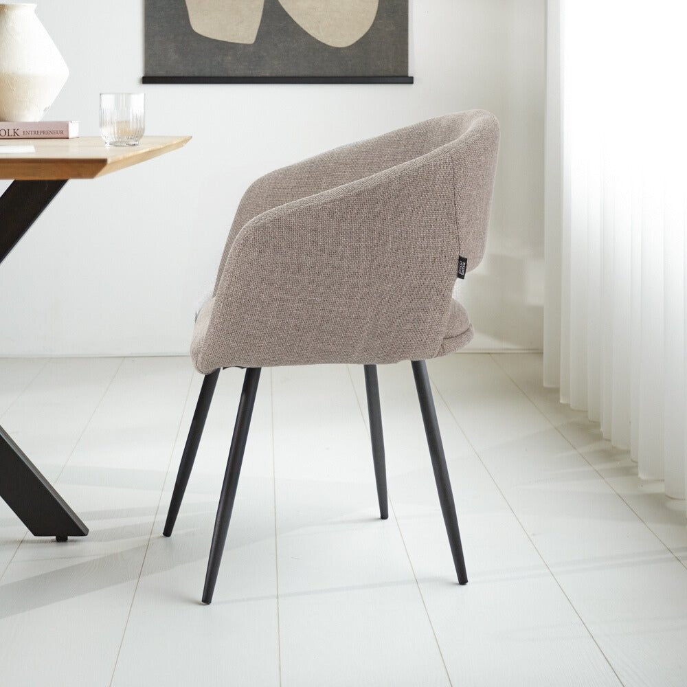 Set van 4 Scandinavische Eetkamerstoelen Don Taupe Stof Kuipvorm - Met Armleuningen