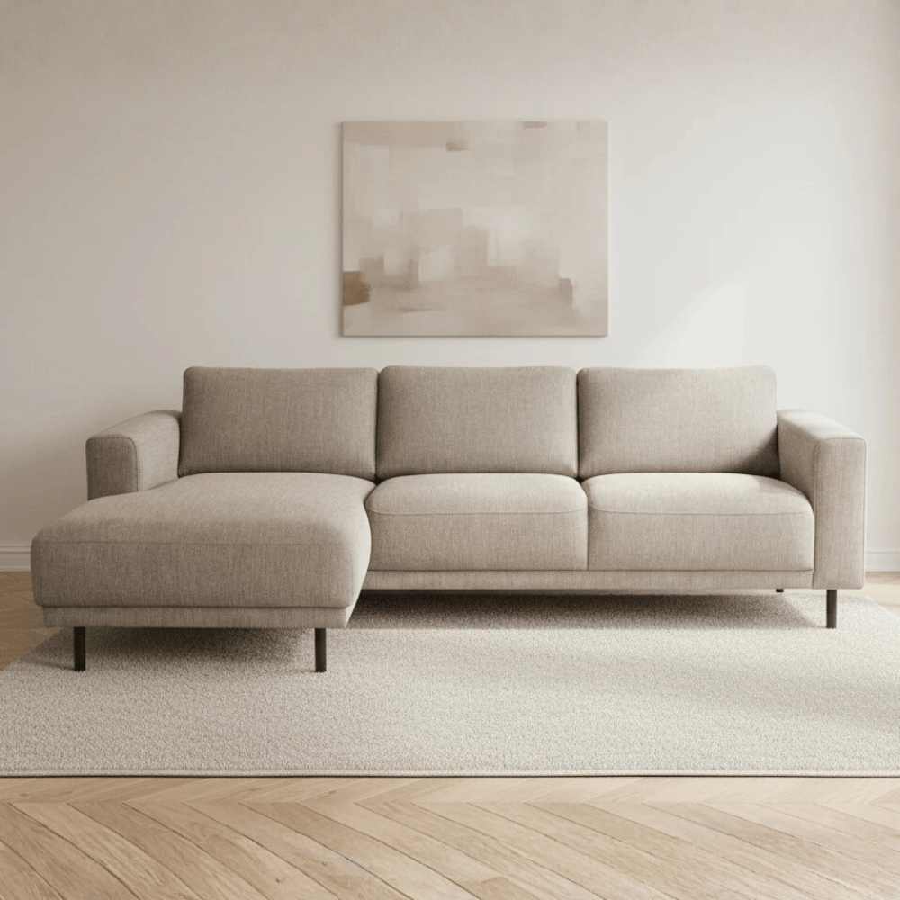 Moderne Hoekbank Links Taupe Stof Aniko met Chaise Longue 238x142x78 cm