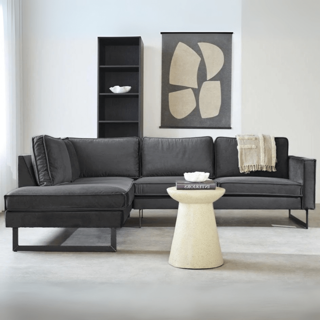 Hoekbank losse kussens antraciet velvet Quinn - links