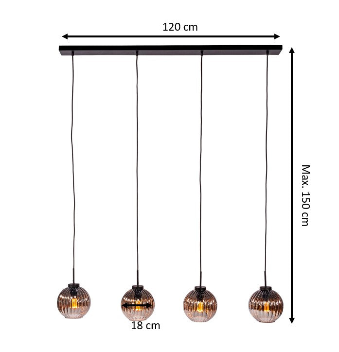 Hanging lamp Viola 4-light glass brown