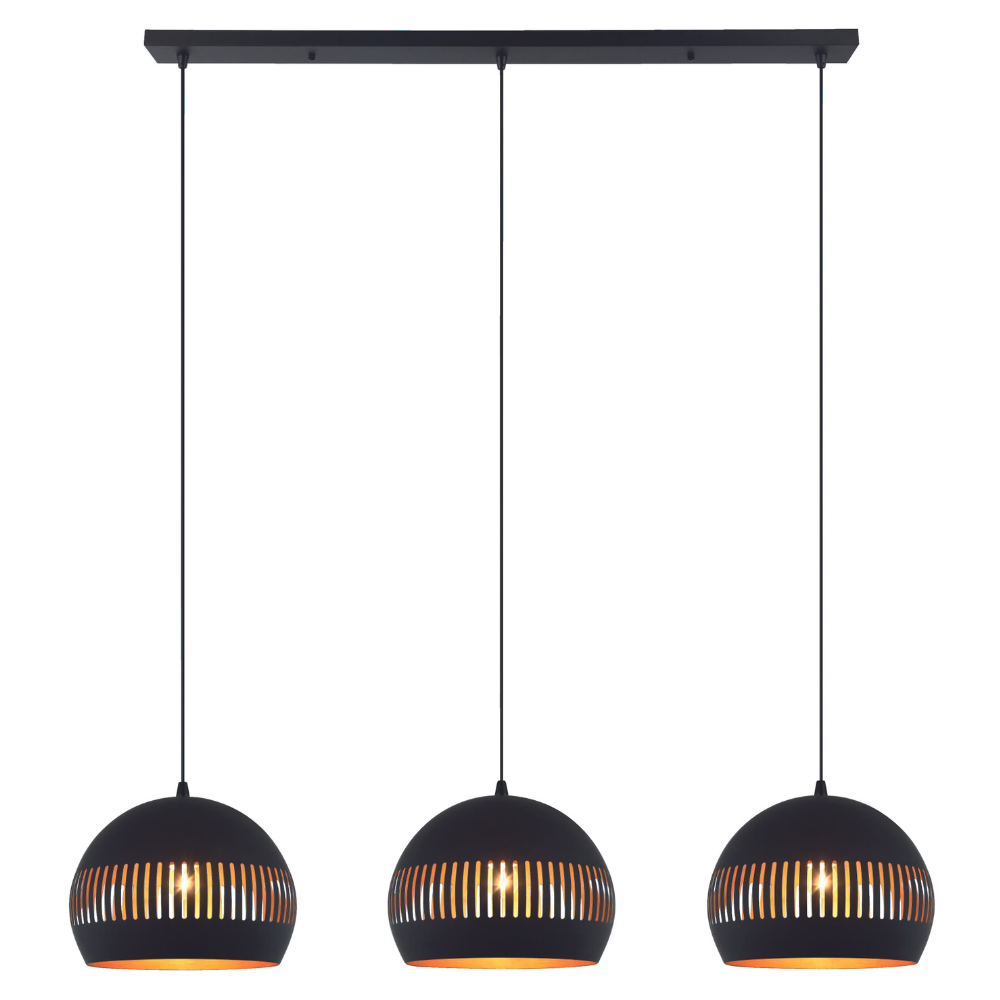 Hanging lamp Indy 3-light half round metal black