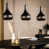 Hanging lamp Indy 3-light cone shape metal black