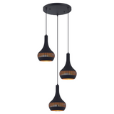Hanging lamp Indy 3-lights stepped Kegel shape Metal Black