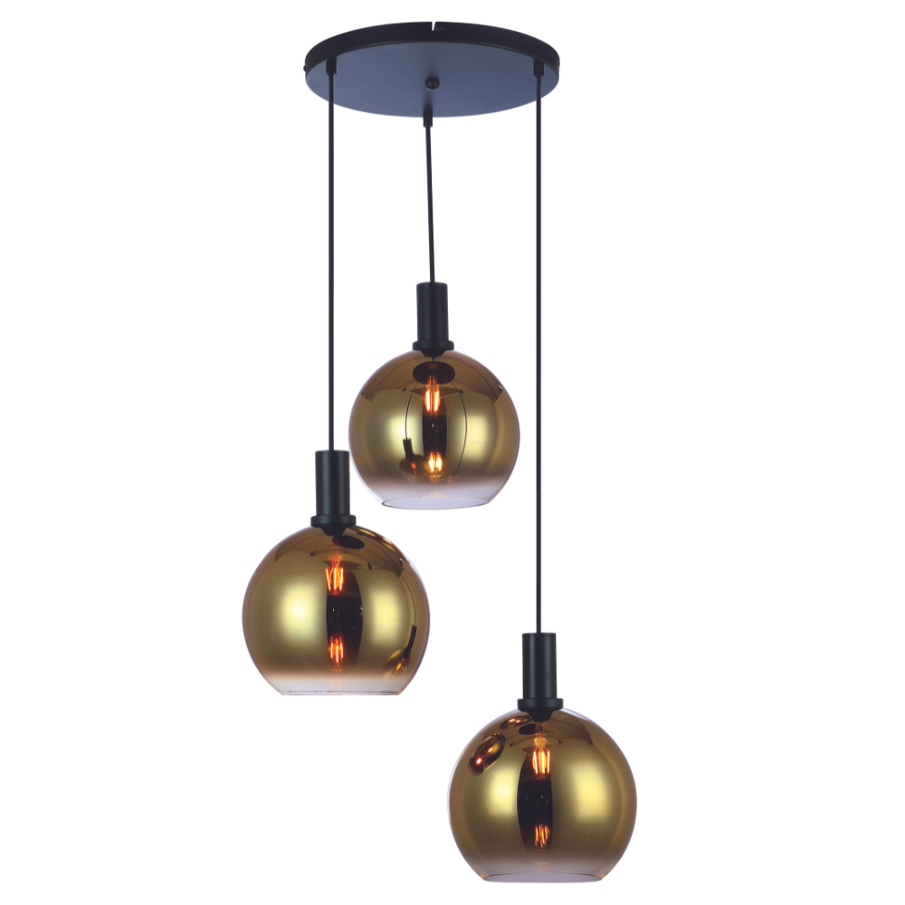 Hanging lamp Nala 3-lights kicked glass gold